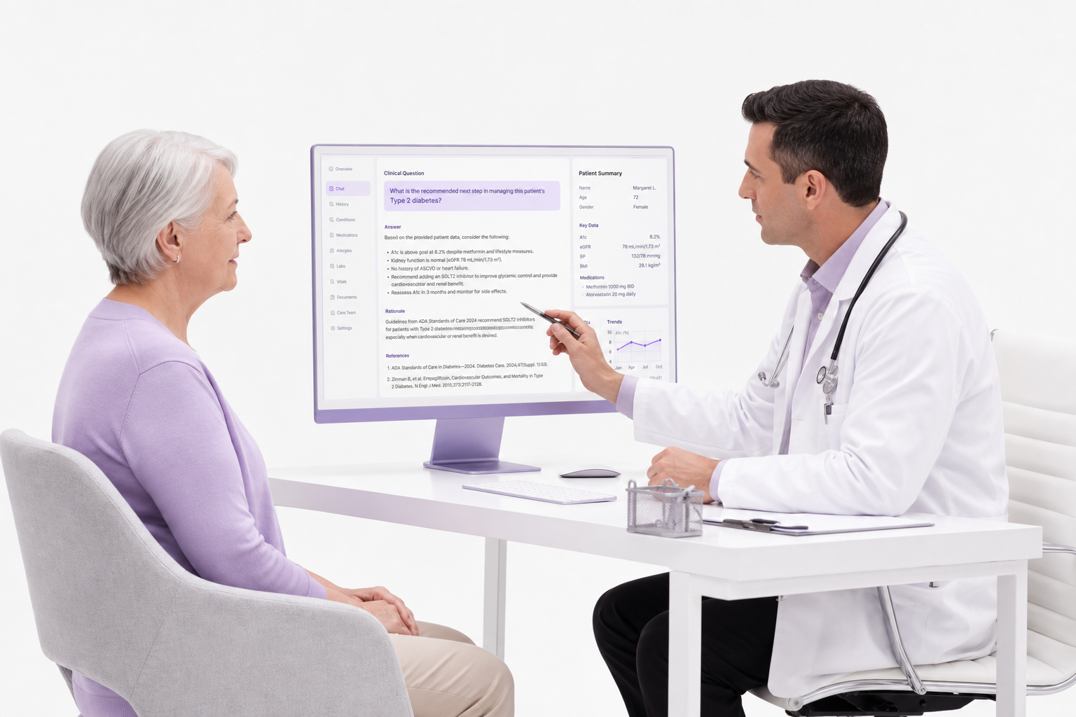 Physician reading a clinical answer inside the workflow mid-consult