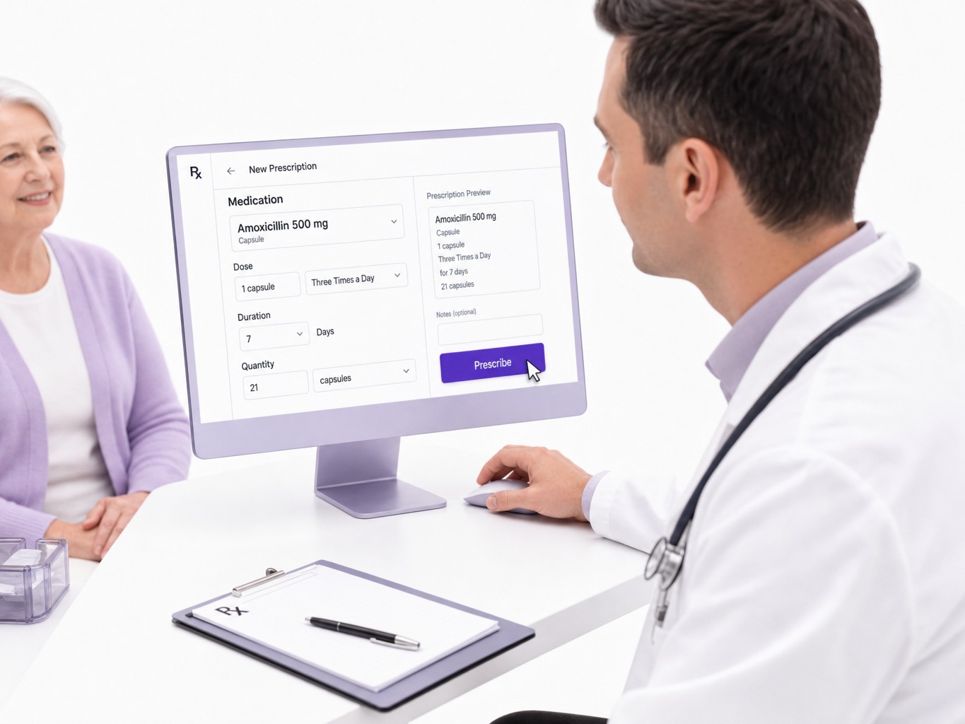Physician writing the prescription at the point of scripting