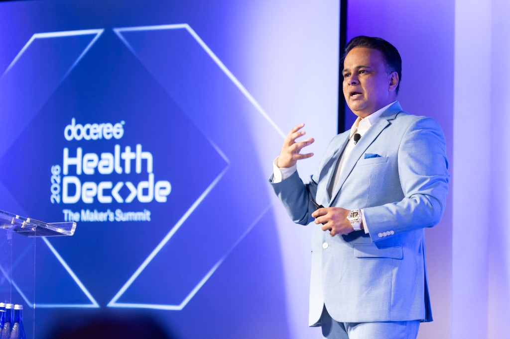 On stage at Doceree Health deCode 2026 — The Maker's Summit